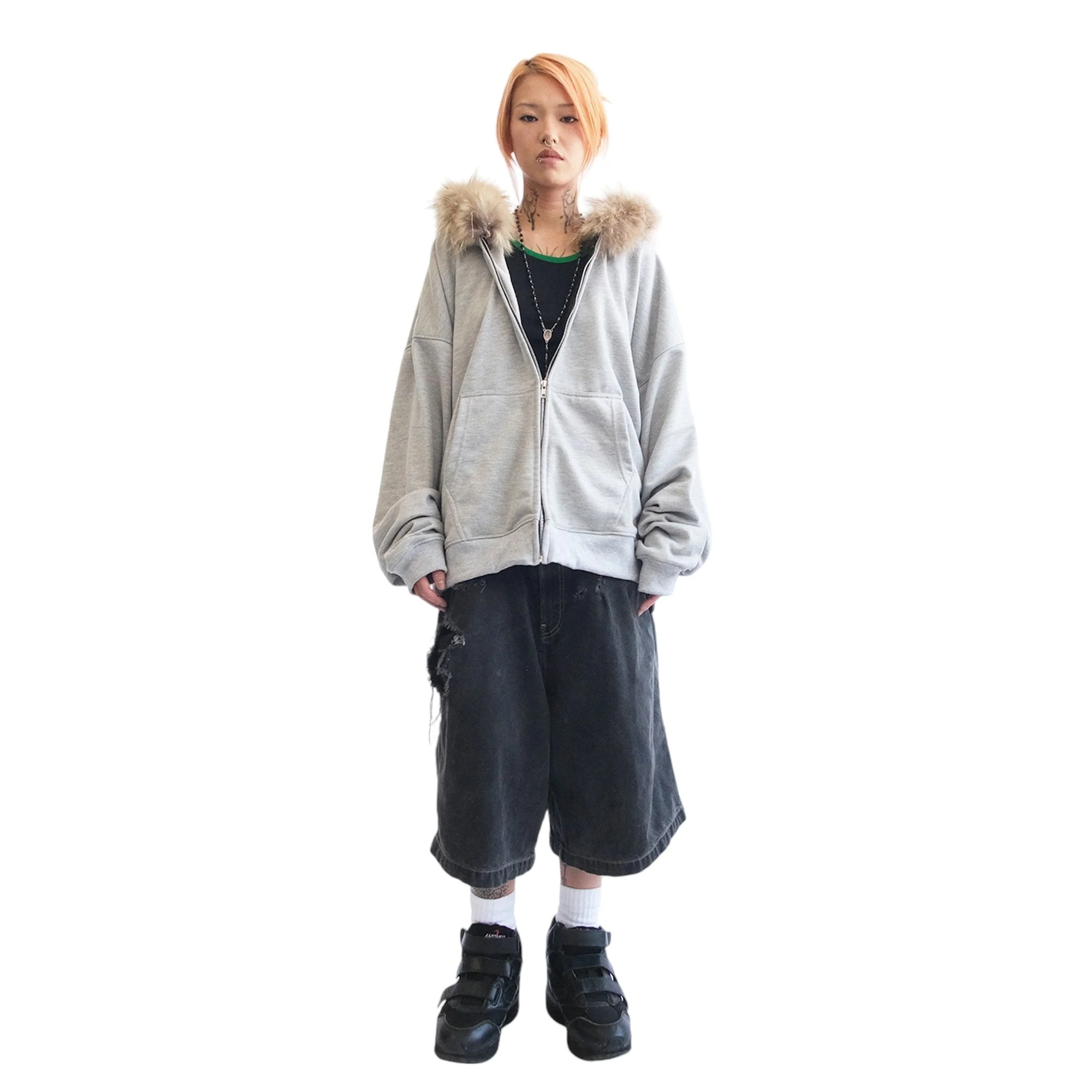 FUR HOODIE, HEATHER GRAY/BROWN - Image 3