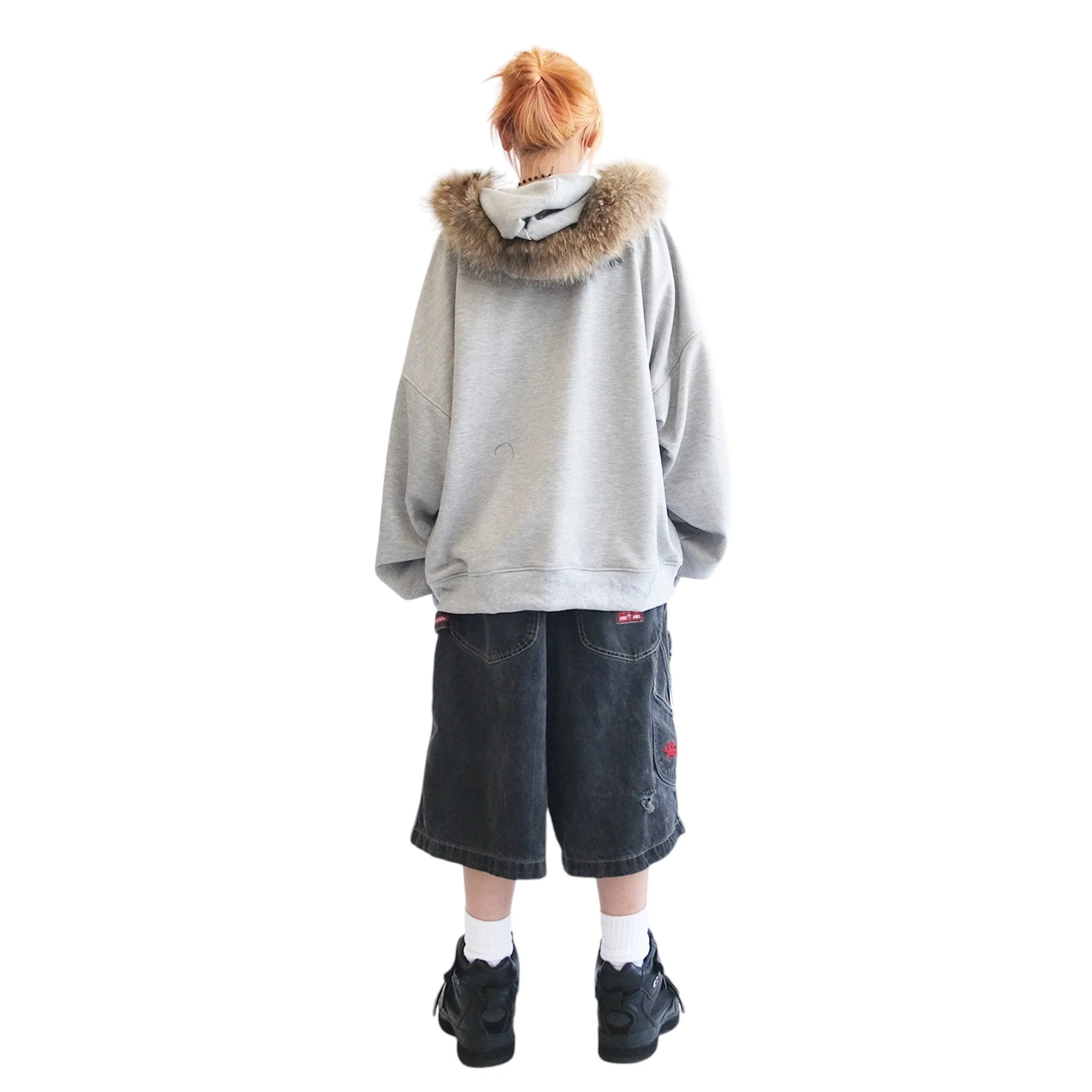 FUR HOODIE, HEATHER GRAY/BROWN - Image 4